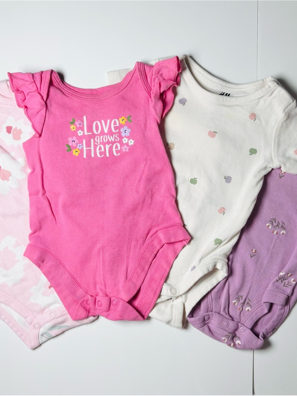 Pastel Floral Love Grows Here Bodysuit Bundle Pink Purple 4pc 0-3M
